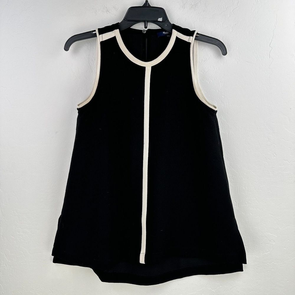 Madewell Crepe Canal Top Womens Blouse XXS Black Sleeveless High Low Crew Neck - Picture 1 of 7